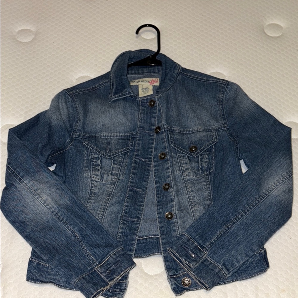 Paris Blues Blue Jean Jacket Cropped Distressed
